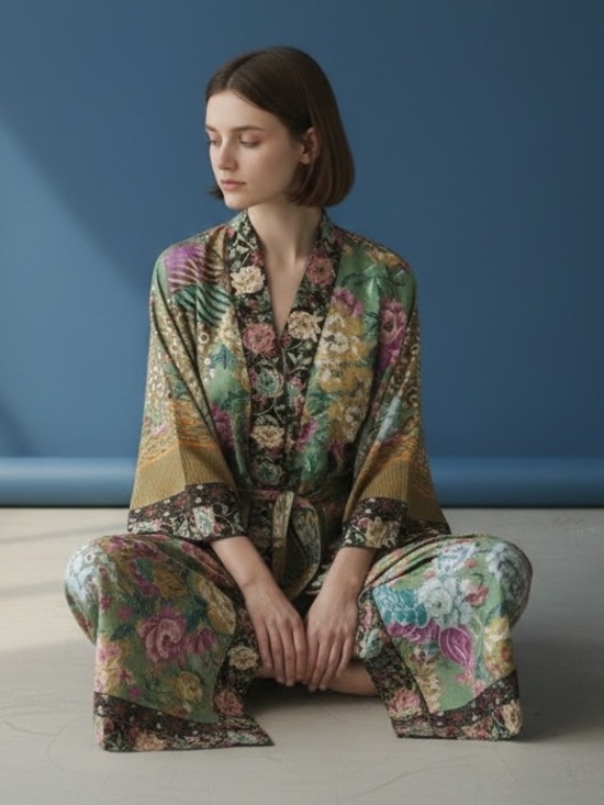 Other - ❤️ NEW! Boho Floral x Peacock Full Length Tie Waist Kimono